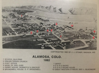 Caption: Alamosa mid 1940s Credit: Map from the SLV Historian
